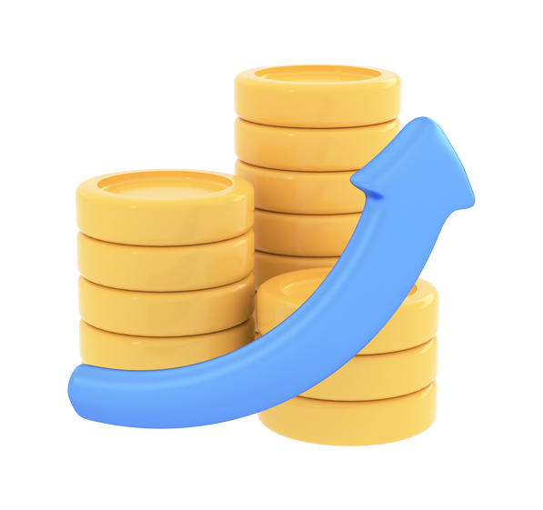 A stack of coins moving upwards, evoking the sense that  Wabash & Lake help your business increase efficiency, there by increasing income.